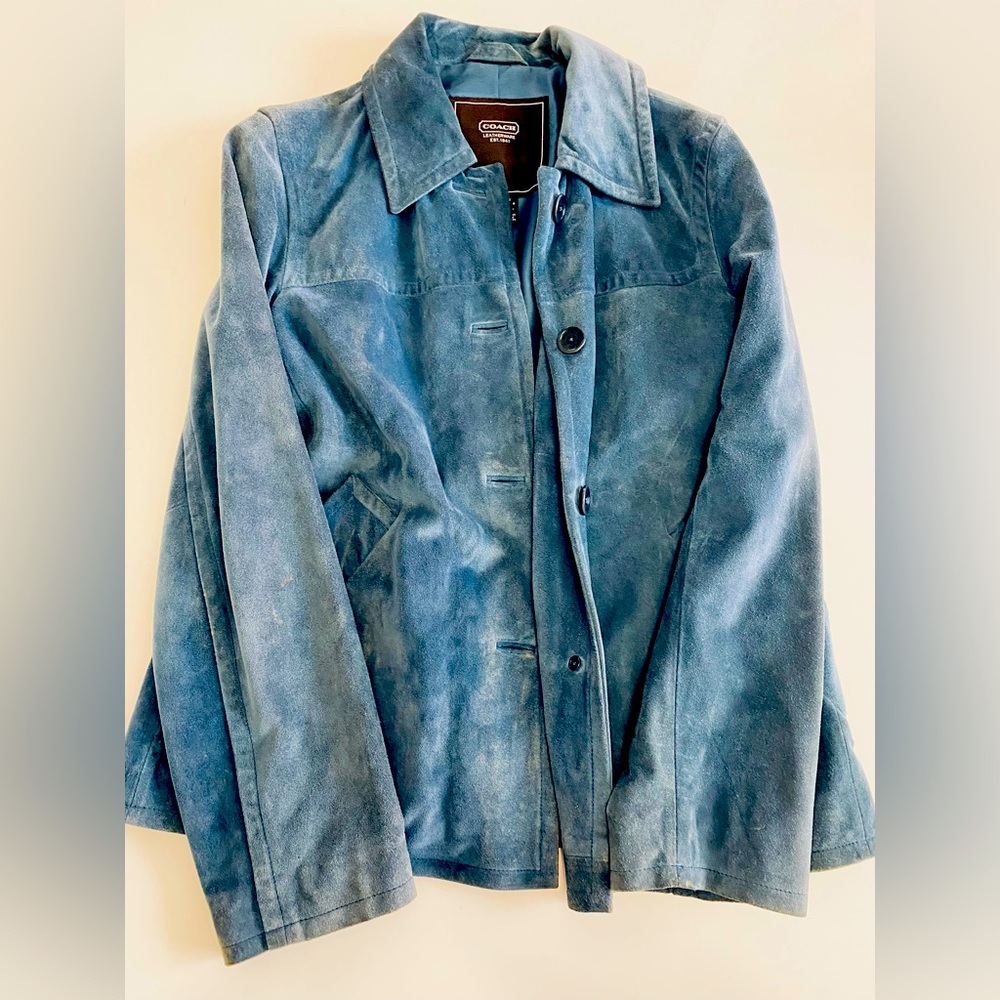 Coach Blue Leather Coat